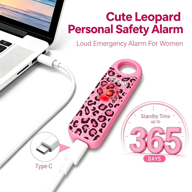 Alt view image 7 of 7 - Rechargeable Personal Safety Alarm for Women 130dB Loud Siren & Strobe Light & Low Battery Notice, Emergency Keychain Alarm for Self Defense (Cheetah)
