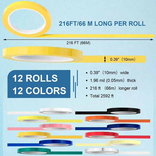 Alt view image 2 of 6 - 12 Rolls Colors Autoclave Tape Surgical Instrument Tapes 216 Ft/L x 0.4 In/w Instruments Identification Tape Autoclavable 270 Fahrenheit