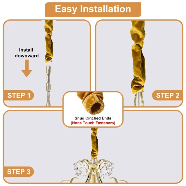 Alt view image 2 of 7 - Chandelier Chain Covers 2 Pack Gold Cable Covers 70.8 inches Brushed Polyester Fabric Chain Sleeve for Chandelier Cord Hider Cable Management (None Touch Fasteners)