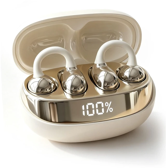 Main image of Clip-On Earbuds, Open-Ear Wireless Bluetooth 6.0, Lightweight Comfort Pearlescent gloss finish with a subtle shimmer effect, 50H Case,IPX5 Waterproof,0.16 oz per earbud,Sport Ear Buds,Running