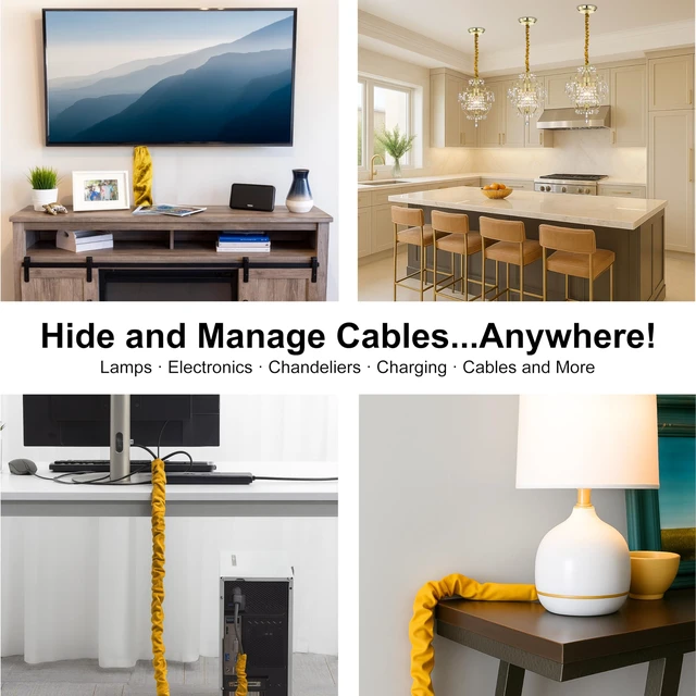 Alt view image 7 of 7 - Chandelier Chain Covers 2 Pack Gold Cable Covers 70.8 inches Brushed Polyester Fabric Chain Sleeve for Chandelier Cord Hider Cable Management (None Touch Fasteners)