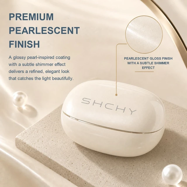 Alt view image 6 of 7 - Clip-On Earbuds, Open-Ear Wireless Bluetooth 6.0, Lightweight Comfort Pearlescent gloss finish with a subtle shimmer effect, 50H Case,IPX5 Waterproof,0.16 oz per earbud,Sport Ear Buds,Running