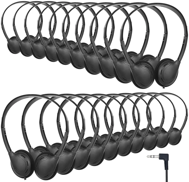 Main image of Kids Headphones Bulk for Classroom Students 20 Pack,Wired On-Ear Headphones for School Children Teenagers Kids Boys Girls Testing On Line Learning Laptop Computetr PC 3.5mm Jack Black
