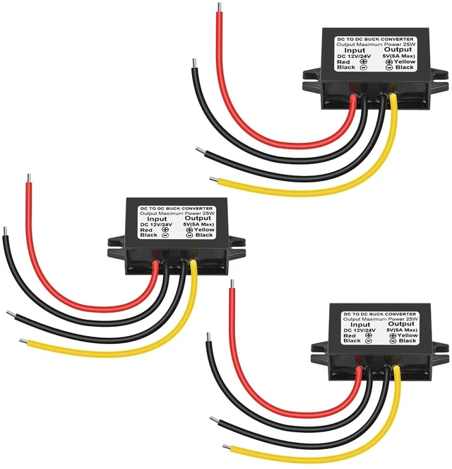 Main image of DC 12V/24V to 5V 5A 25W Step Down Converter, DC-DC Voltage Reducer Regulated Power Module for Auto Vehicle Surveillance Camera 3-Pack