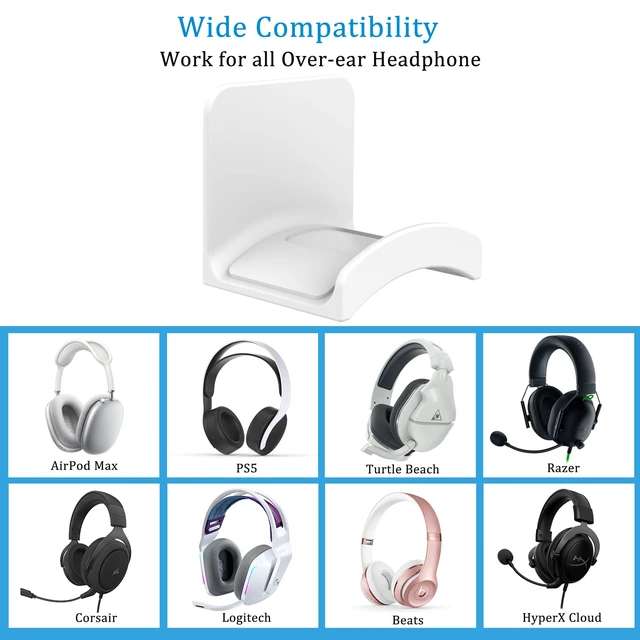 Alt view image 6 of 6 - Headphone Stand Headset Holder - Adhesive Gaming Earphones Hanger, Universal Desk Wall Mount Hook for All Headphone/Controller, Compatible with Beats, AirPods Max,Sony, JBL (White-2PCS)