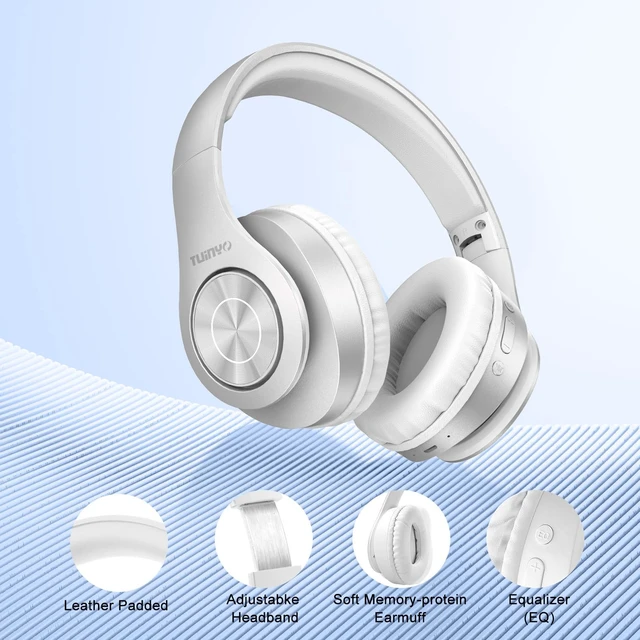 Alt view image 5 of 7 - Bluetooth Headphones Wireless, Over Ear Stereo Wireless Headset 40H Playtime with deep bass, Soft Memory-Protein Earmuffs, Built-in Mic Wired Mode PC/Cell Phones/TV-White