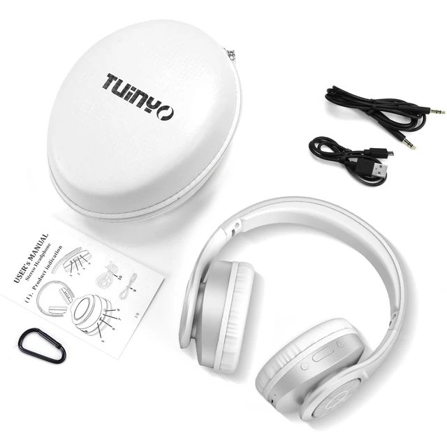 Alt view image 6 of 7 - Bluetooth Headphones Wireless, Over Ear Stereo Wireless Headset 40H Playtime with deep bass, Soft Memory-Protein Earmuffs, Built-in Mic Wired Mode PC/Cell Phones/TV-White