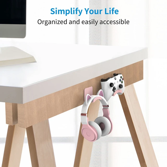 Alt view image 2 of 6 - Headphone Stand Headset Holder - Adhesive Gaming Earphones Hanger, Universal Desk Wall Mount Hook for All Headphone/Controller, Compatible with Beats, AirPods Max,Sony, JBL (Pink-2Pack)