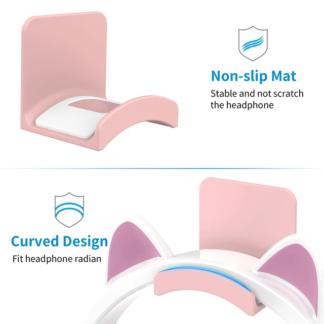 Alt view image 4 of 6 - Headphone Stand Headset Holder - Adhesive Gaming Earphones Hanger, Universal Desk Wall Mount Hook for All Headphone/Controller, Compatible with Beats, AirPods Max,Sony, JBL (Pink-2Pack)