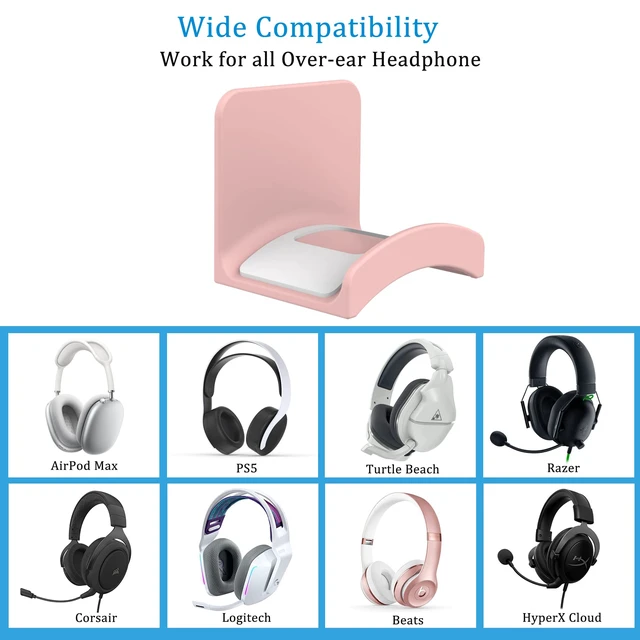 Alt view image 6 of 6 - Headphone Stand Headset Holder - Adhesive Gaming Earphones Hanger, Universal Desk Wall Mount Hook for All Headphone/Controller, Compatible with Beats, AirPods Max,Sony, JBL (Pink-2Pack)