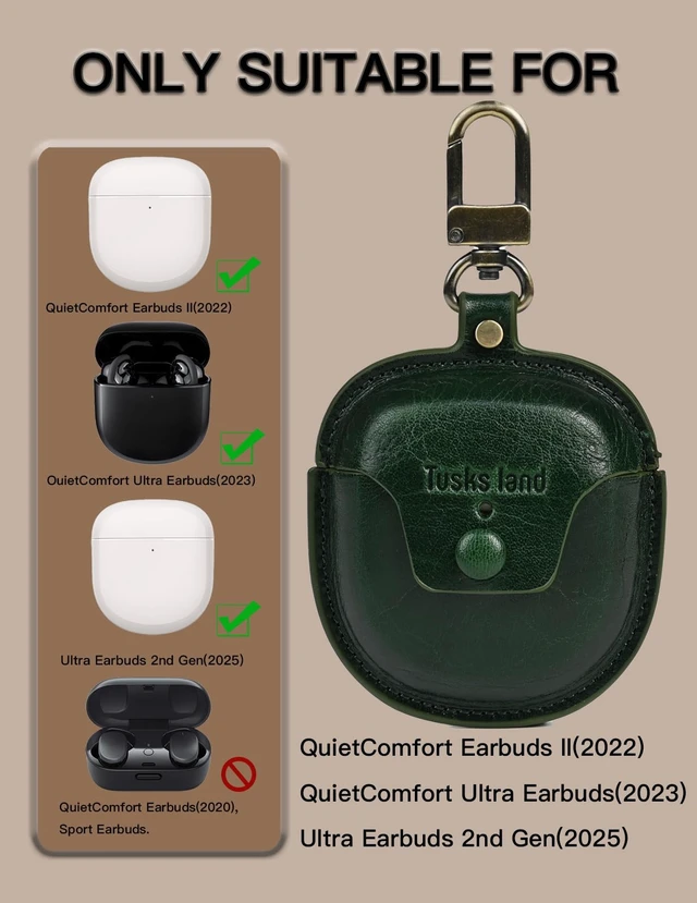 Alt view image 2 of 5 - Earbuds Case for Bose QuietComfort Ultra 1st/2nd & Earbuds II Genuine leather case attaches to bags or belt loops for easy everyday carry during commutes, travel and daily outings