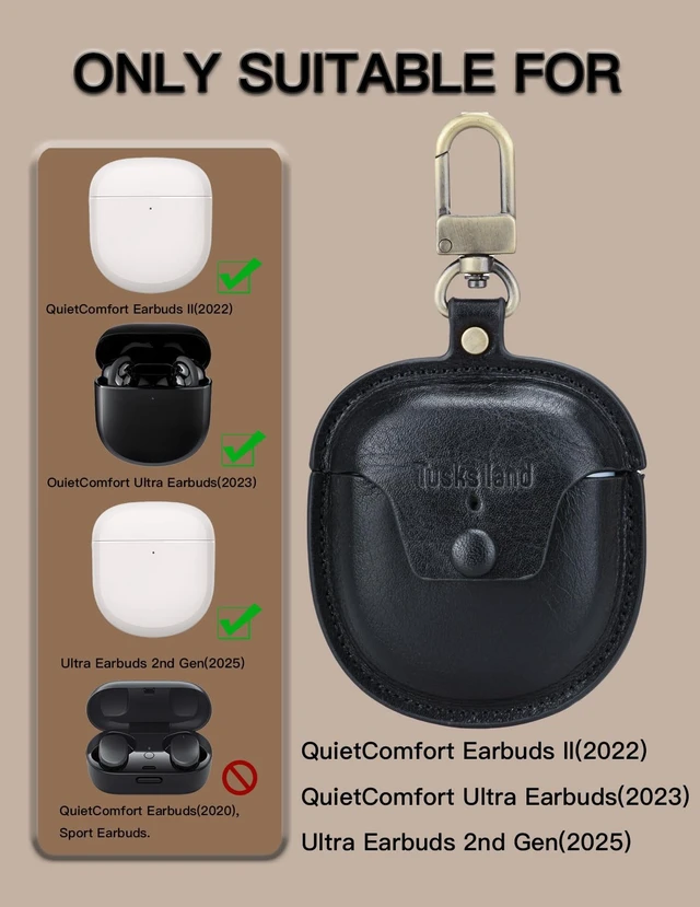Alt view image 2 of 5 - Leather Protective case for Bose QuietComfort Earbuds II 2022 / QuietComfort Ultra/Ultra Earbuds 2nd Gen