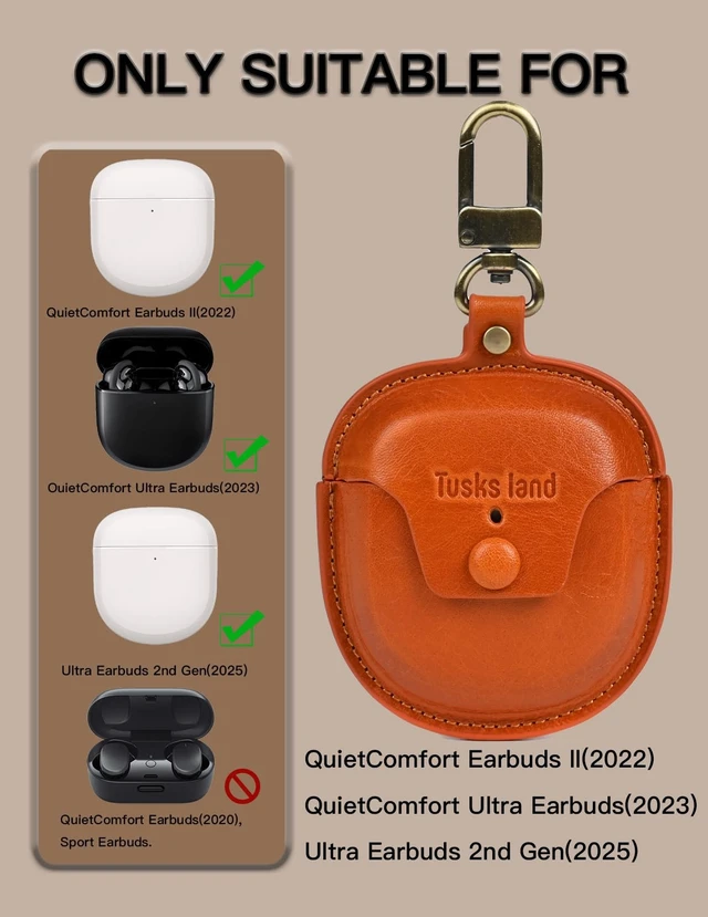 Alt view image 2 of 5 - Earbuds Case for Bose QuietComfort Ultra 1st/2nd & Earbuds II Genuine leather case attaches to bags or belt loops for easy everyday carry during commutes, travel and daily outings