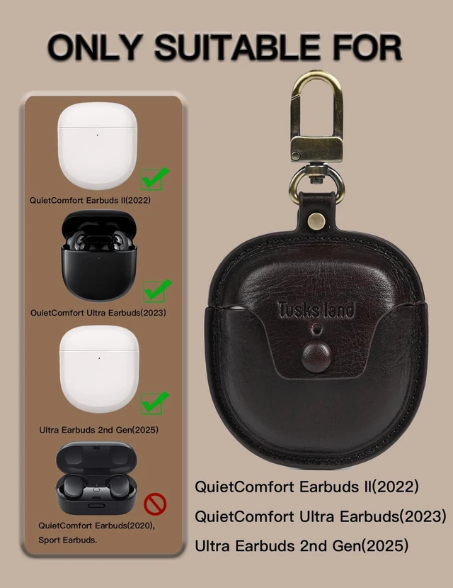 Alt view image 2 of 5 - Earbuds Case for Bose QuietComfort Ultra 1st/2nd & Earbuds II Genuine leather case attaches to bags or belt loops for easy everyday carry during commutes, travel and daily outings