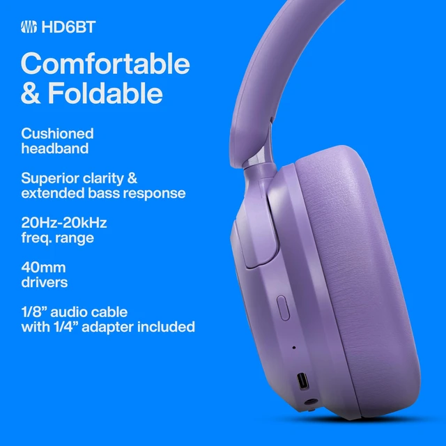 Alt view image 5 of 7 - Eris HD6BT Over-Ear Closed-Back Wireless Headphones, Bluetooth, ANC Noise Cancelling, Up to 60 Hours Battery Life, Studio Headphones for Mixing, Monitoring, Recording, Mystic Purple