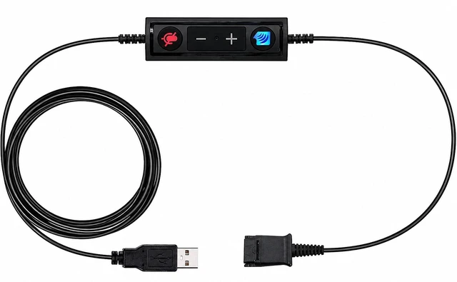 Main image of USB to QD Adapter Cable Compatible with any Plantronics, Poly or Headset with a Quick Disconnect (QD) - Includes in-Line Volume Control and Mute Functionality