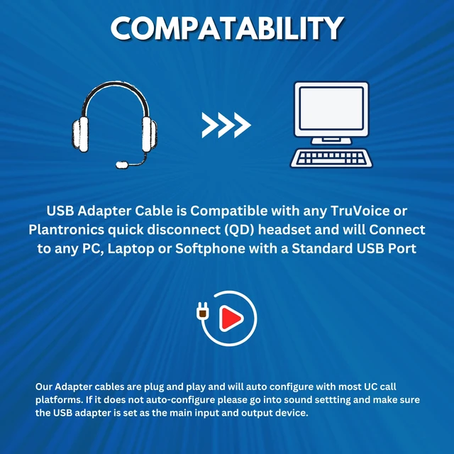 Alt view image 4 of 6 - USB to QD Adapter Cable Compatible with any Plantronics, Poly or Headset with a Quick Disconnect (QD) - Includes in-Line Volume Control and Mute Functionality