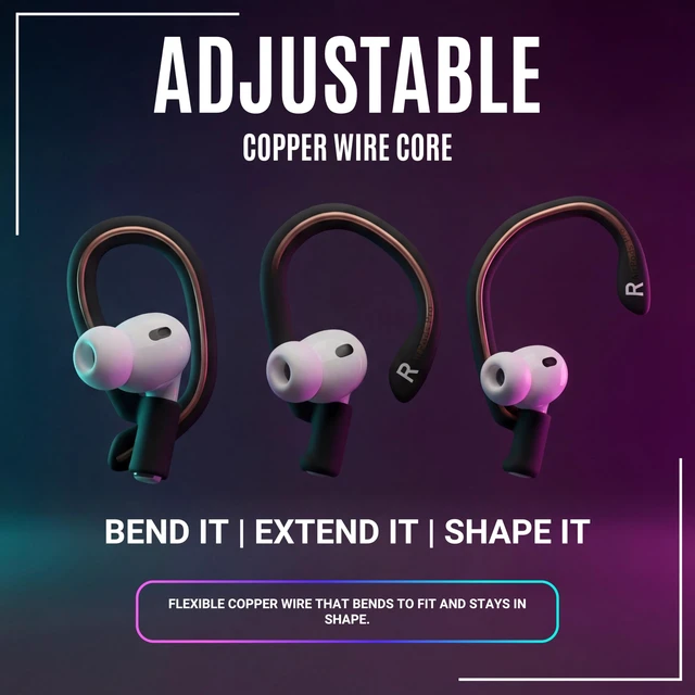 Alt view image 2 of 7 - HookZ Pro 3 - Adjustable Ear Hooks for AirPods Pro 3 Made by Wicked Cushions Malleable Core, Custom Fit, Secure & Comfortable, Patent Pending Black