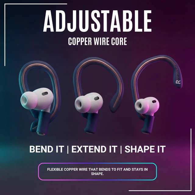 Alt view image 2 of 7 - HookZ Pro 3 - Adjustable Ear Hooks for AirPods Pro 3 Made by Wicked Cushions Malleable Core, Custom Fit, Secure & Comfortable, Patent Pending Navy