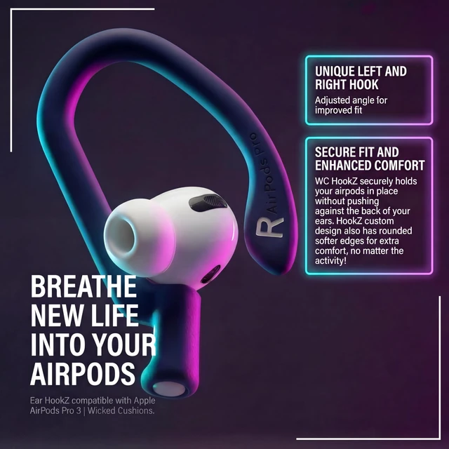 Alt view image 3 of 7 - HookZ Pro 3 - Adjustable Ear Hooks for AirPods Pro 3 Made by Wicked Cushions Malleable Core, Custom Fit, Secure & Comfortable, Patent Pending Navy