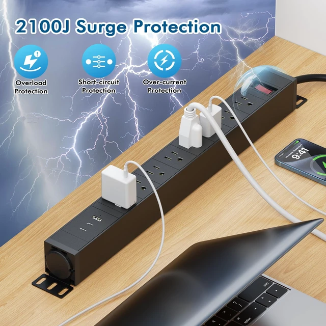 Alt view image 2 of 7 - 360° Rotating Mountable Power Strip with USB Ports, 8 Outlet Surge Protector Power Strips Wall Mount, Metal Heavy Duty Versatile Outlet with 10FT Power Cord, Home Office Industrial Garage Commercial