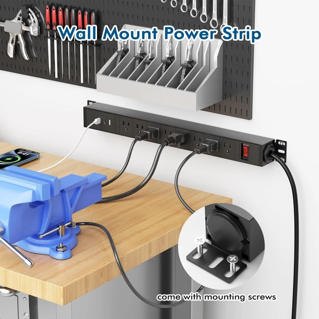 Alt view image 6 of 7 - 360° Rotating Mountable Power Strip with USB Ports, 8 Outlet Surge Protector Power Strips Wall Mount, Metal Heavy Duty Versatile Outlet with 10FT Power Cord, Home Office Industrial Garage Commercial