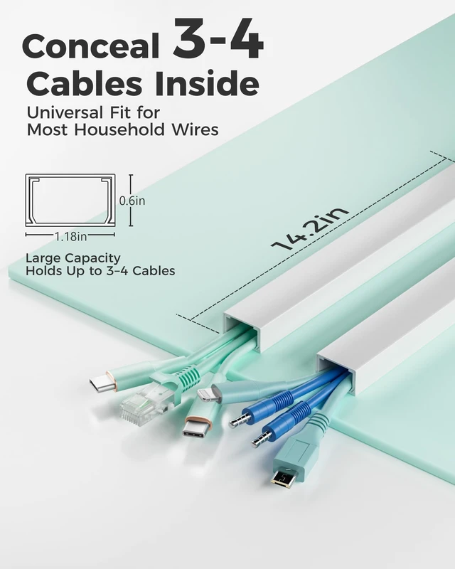 Alt view image 2 of 7 - 71in Cord Hider, Cord Covers for Wires on Wall, W1.18in H0.6in Large Cable Concealer Kit for 3-4 Cords, TV Cord Hider for Wall Mounted, Self-Adhesive Wire Cable Raceway