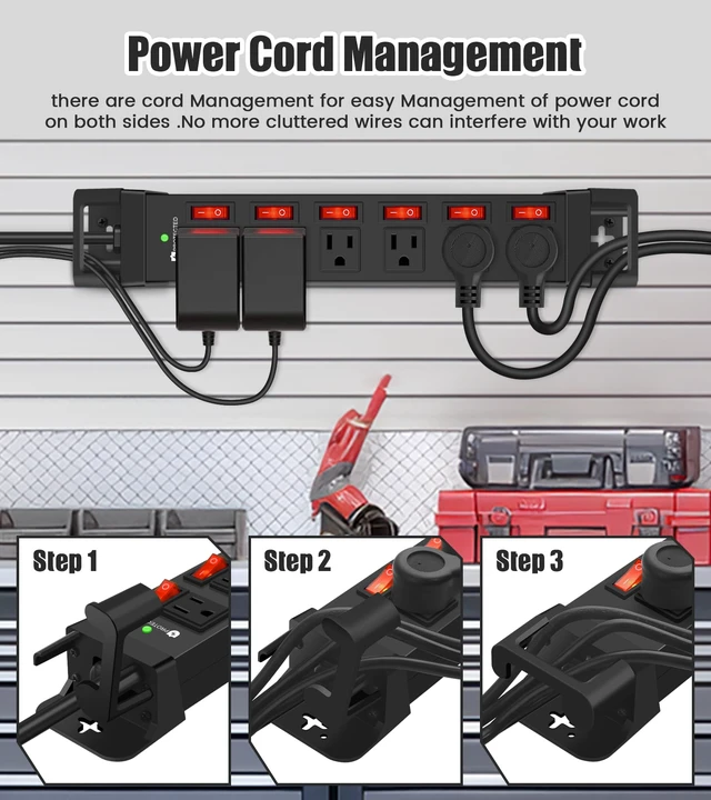 Alt view image 4 of 7 - Heavy Duty Power Strip with 1200J Surge Protector,14 Gauge,Black,15FT Individual Switch with Multiple Outlets,for Home Office Workshop Garage,ETL Listed