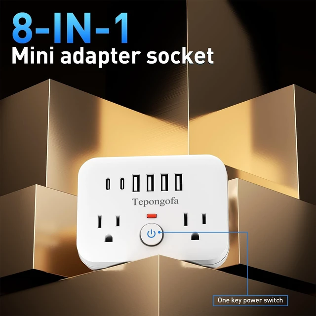 Alt view image 2 of 7 - Wall Charger,Surge Protector Outlet Extender, Multi Plug Splitter with 2 Electrical Outlets 4 USB Ports(2 USB C), Multiple Plug Mini Wall Expander for Home Bathroom Office Dorm Room Essentials (White)
