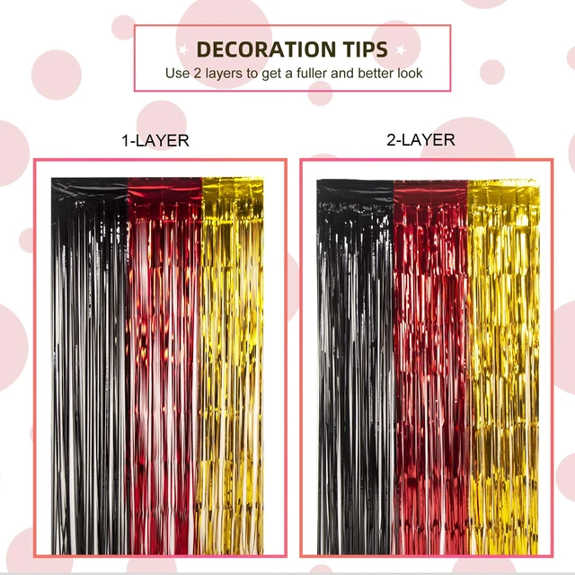 Alt view image 7 of 7 - Cartoon Mouse Birthday Party Supplies, 5PCS Cute Mouse Foil Fringe Curtains Black Red Gold Birthday Party Decorations, 3.3x6.6 ft Cute Mouse Photo Booth Props Metallic Backdrop Streamers for Boys Baby