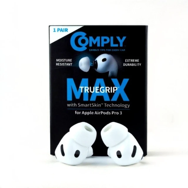 Main image of TrueGrip MAX Premium Memory Foam Replacement Ear Tips For Apple AirPods Pro Gen 3, Long Lasting Comfort, Superior Noise Isolation, White Medium (1 Pair)