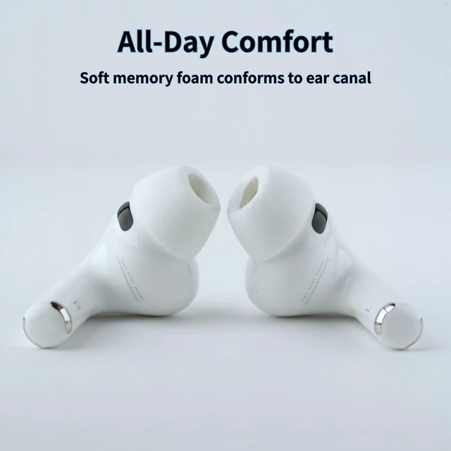 Alt view image 4 of 7 - TrueGrip MAX Premium Memory Foam Replacement Ear Tips For Apple AirPods Pro Gen 3, Long Lasting Comfort, Superior Noise Isolation, White Medium (1 Pair)