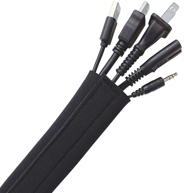 Main image of Hook and Loop Cable Sleeve, Black, 120" Cut-to-size wrap, opens along its whole length, for desk, computer, TV and home office cable management
