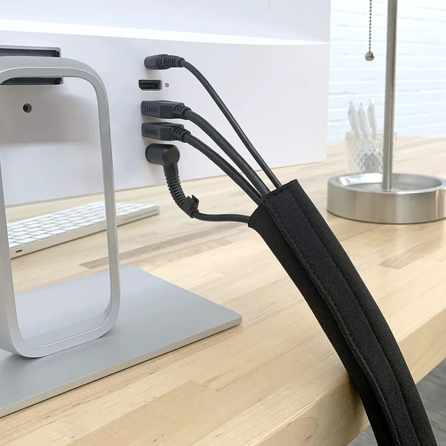 Alt view image 2 of 7 - Hook and Loop Cable Sleeve, Black, 120" Cut-to-size wrap, opens along its whole length, for desk, computer, TV and home office cable management
