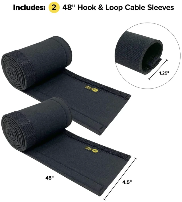 Alt view image 3 of 7 - Hook and Loop Cable Sleeve, Black, 48", 2-Pack Cut-to-size wrap, opens along its whole length, for desk, computer, TV and home office cable management