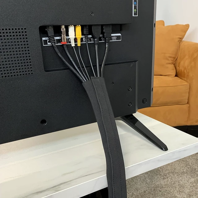 Alt view image 6 of 7 - Hook and Loop Cable Sleeve, Black, 120" Cut-to-size wrap, opens along its whole length, for desk, computer, TV and home office cable management