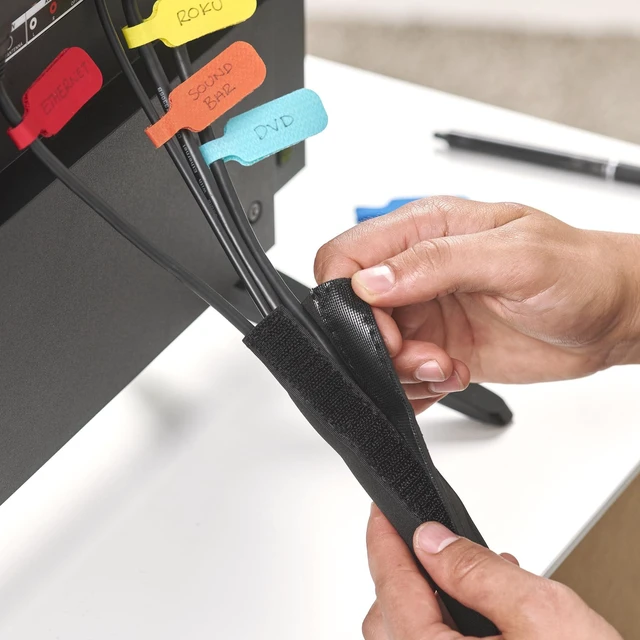 Alt view image 7 of 7 - Hook and Loop Cable Sleeve, Black, 120" Cut-to-size wrap, opens along its whole length, for desk, computer, TV and home office cable management