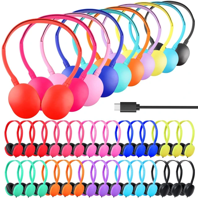 Main image of USB C Headphones Bulk for Classroom Kids School 20 Pack Wired On-Ear USB Type C Headphones for Children Teens Boys Girl Tablet Travel Testing Mixed Colors