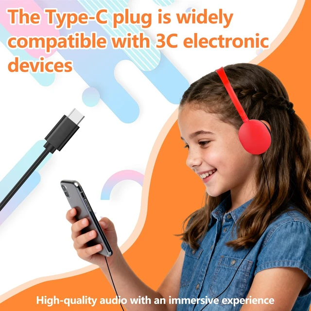 Alt view image 4 of 7 - 5 Pack USB-C Classroom Headphones Bulk for School, Wired On Ear Kids Headphones USB C for Students Teens Chromebook Laptop Mixed Colors