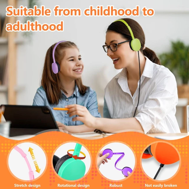 Alt view image 5 of 7 - 5 Pack USB-C Classroom Headphones Bulk for School, Wired On Ear Kids Headphones USB C for Students Teens Chromebook Laptop Mixed Colors