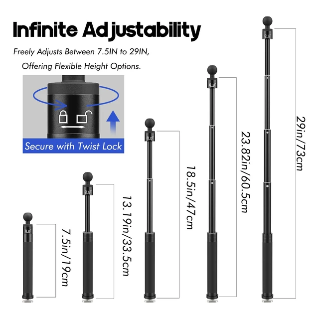 Alt view image 2 of 6 - 29" Adjustable Kayak Camera Mount with Infinitely Extendable Stand, Kayak Sports Camera Mounting Compatible with GoPro and 1/4" Threaded Cameras