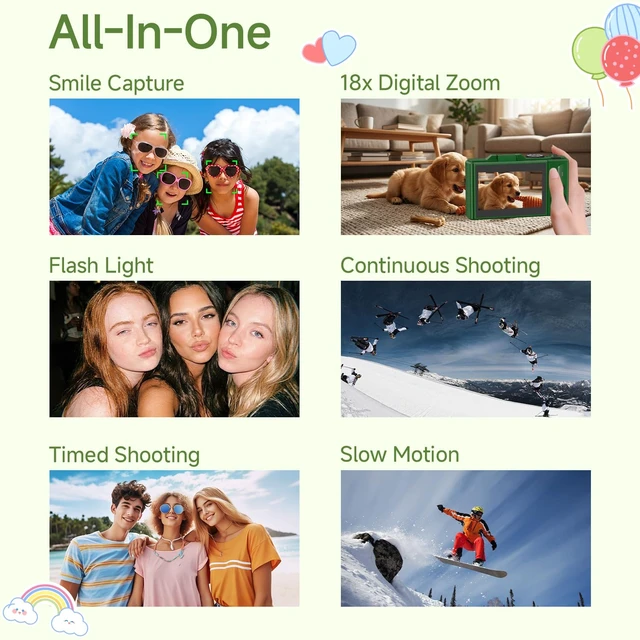 Alt view image 5 of 7 - Digital Camera, 5K 80MP Camera Digital with 3" 180° Flip Screen with 18X Zoom, 64GB SD Card, Compact Travel Camera for YouTube with Anti-Shake, Camera for Teens(Deep Green)