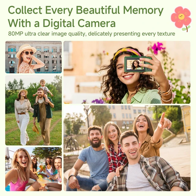 Alt view image 7 of 7 - Digital Camera, 5K 80MP Camera Digital with 3" 180° Flip Screen with 18X Zoom, 64GB SD Card, Compact Travel Camera for YouTube with Anti-Shake, Camera for Teens(Deep Green)