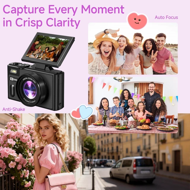 Alt view image 2 of 7 - Digital Camera, 5K 80MP Digital Camera for Photography with 3" 180° Flip Screen with 18X Zoom, 64GB SD Card, Travel Camera for YouTube with Anti-Shake, Camera for Teens