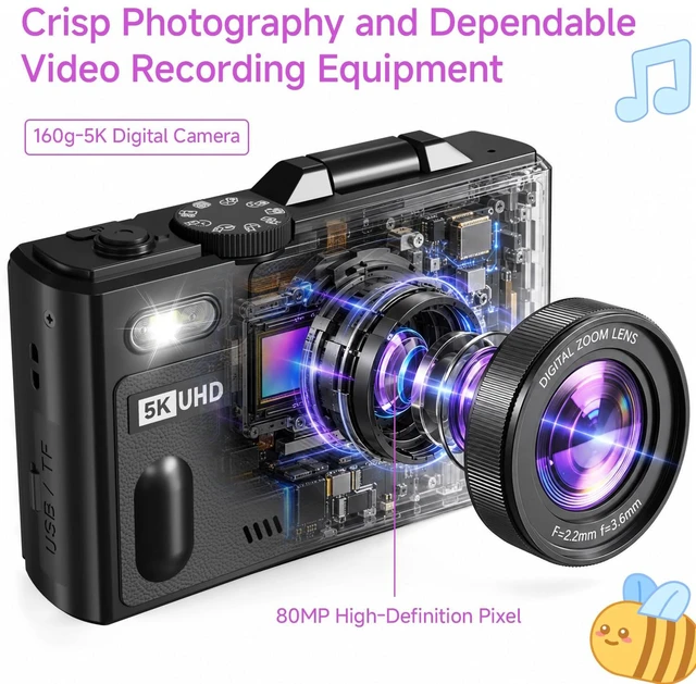 Alt view image 4 of 7 - Digital Camera, 5K 80MP Digital Camera for Photography with 3" 180° Flip Screen with 18X Zoom, 64GB SD Card, Travel Camera for YouTube with Anti-Shake, Camera for Teens