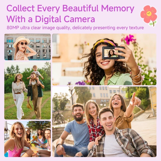 Alt view image 7 of 7 - Digital Camera, 5K 80MP Digital Camera for Photography with 3" 180° Flip Screen with 18X Zoom, 64GB SD Card, Travel Camera for YouTube with Anti-Shake, Camera for Teens