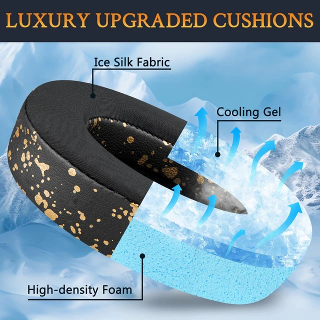 Alt view image 3 of 5 - Earpads for SteelSeries Arctis 1/3/5/Arctis 7/7+/7P/7P+/7X/7X+/9/9X/Pro/Prime(Do Not Fit Any Arctis Nova) Headset, Cooling Gel Ear Pads Cushions with Ice Silk Fabric - Black Gold