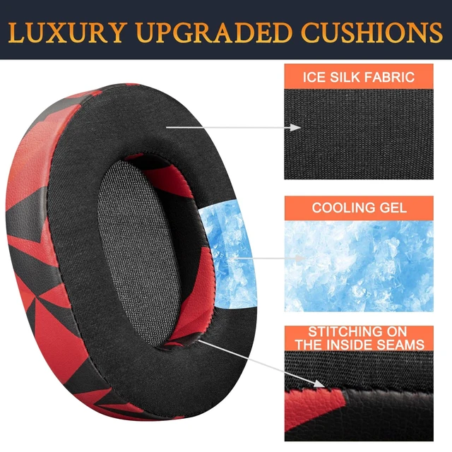 Alt view image 4 of 7 - Earpads for SteelSeries Arctis 1/3/5/Arctis 7/7+/7P/7P+/7X/7X+/9/9X/Pro/Prime(Do Not Fit Any Arctis Nova) Headset, Cooling Gel Ear Pads Cushions with Ice Silk Fabric - Red Storm
