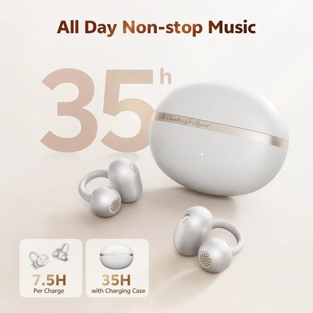 Alt view image 4 of 7 - Crossky C50 Open Ear Earbuds, Clip On Earbuds Bluetooth 6.0 Dual Connection, AI-Powered 4 Mics, Secure fit, EQ Customized, IPX5 Waterproof