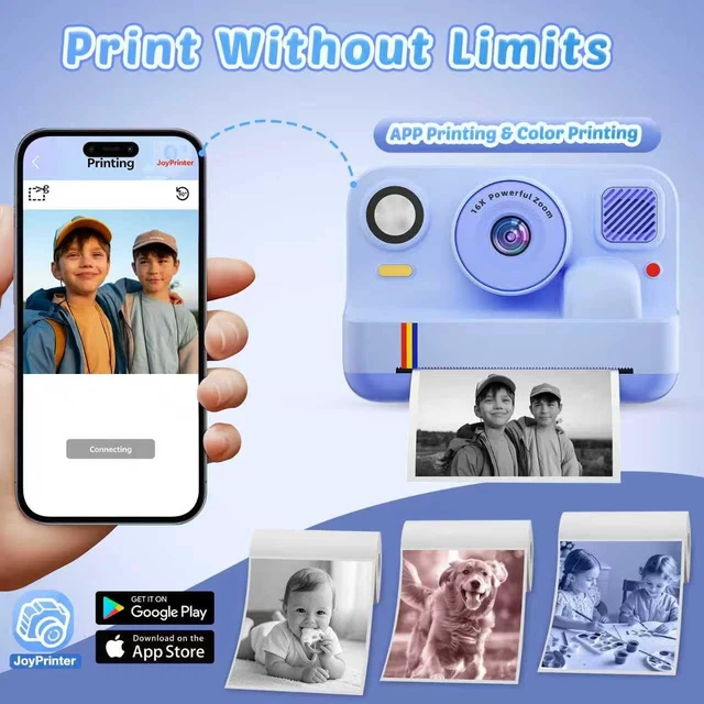 Alt view image 3 of 7 - Instant Print Camera for Kids, App Printing, 1080P Video, Dual-Lens Selfie Digital Camera with 32G SD, Christmas Birthday Gifts for Girls Boys 4 5 6 7 8 9 10 11 12 Year Old, Toddler Toy_Blue